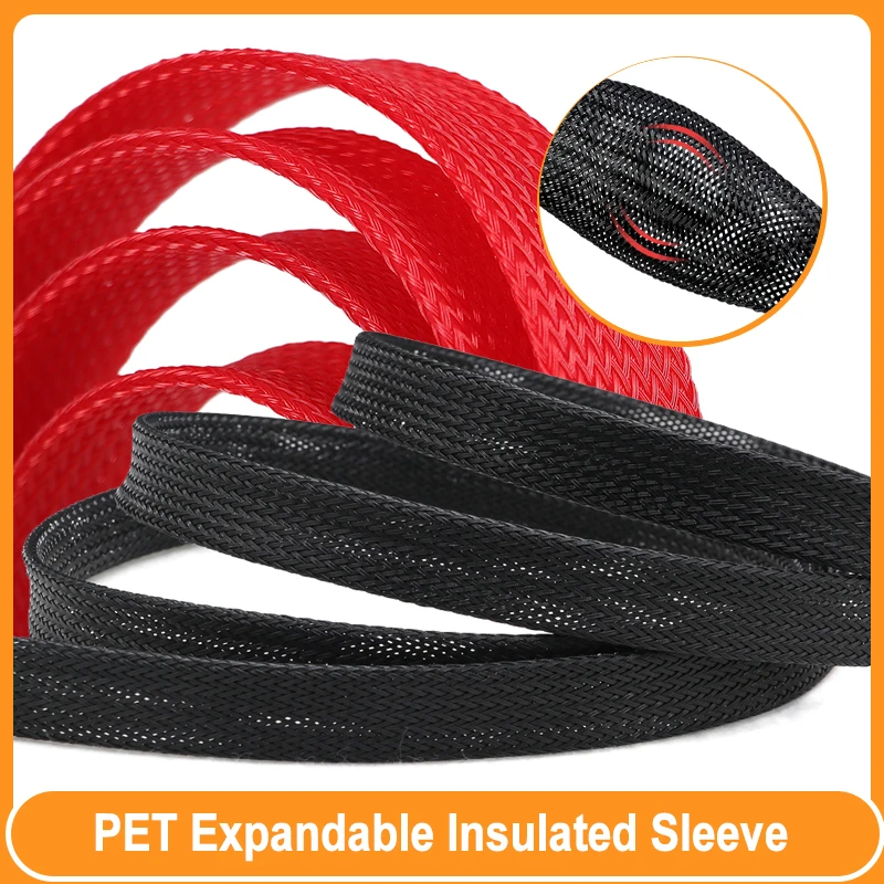 Red/Black Insulated Sleeving 2/4/6/8/10/12/14/16/20/30 - 60mm PET Braided Wire Wrap Expandable Nylon Sheath Protect Cable Sleeve