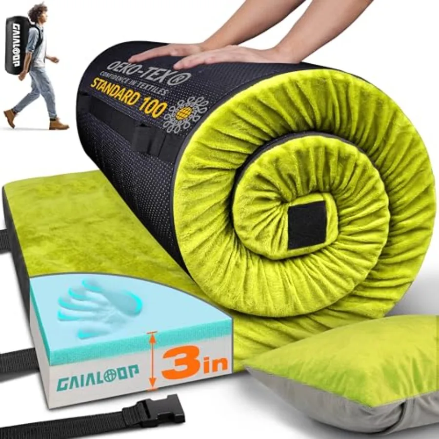 Camping mattress for car tent cot use, memory foam and foam dual-layer, gray, 3-inch thick for comfort and portability