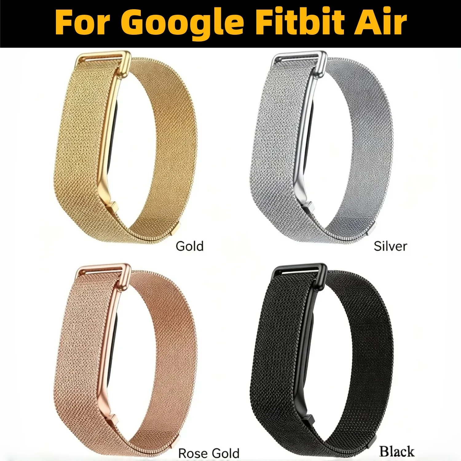 Breathable Stainless Steel Milanese Watch Band for Google Fitbit Air, Adjustable Magnetic Closure Metal Wrist Strap