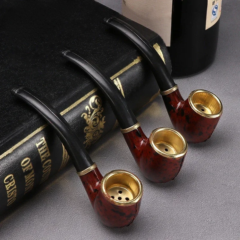 Portable Tobacco Pipe Resin Bent Pipe Cigarette Filter Herb Grinder Handheld Mini Curved Smoke Pipe Beginner Smoking Accessories