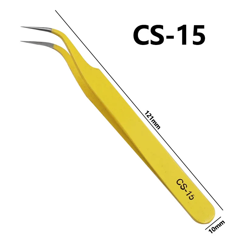 6pcs Industrial Tweezers Stainless Steel Yellow Anti-static For Mobile Phone Watch Electronics Precision Repair Hand Tool