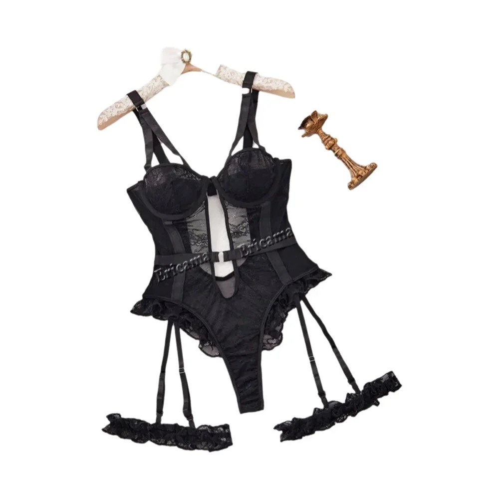 Conjunto de Lencería con Liguero de Encaje Floral Rojo con Gargantilla, Ropa Interior Femenina 2022, Sujetador con Aros y Tanga, Conjunto de Ropa Interior para Mujer