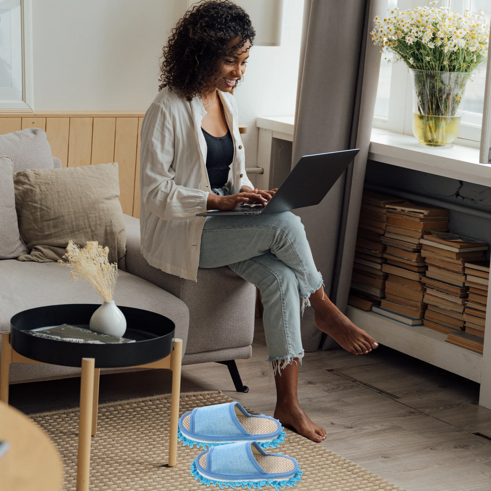 

1Pair Floor Wipe Slippers Summer Indoor Home Use Premium Material Cleaning Function Lightweight Non-Slip Sole Comfortable