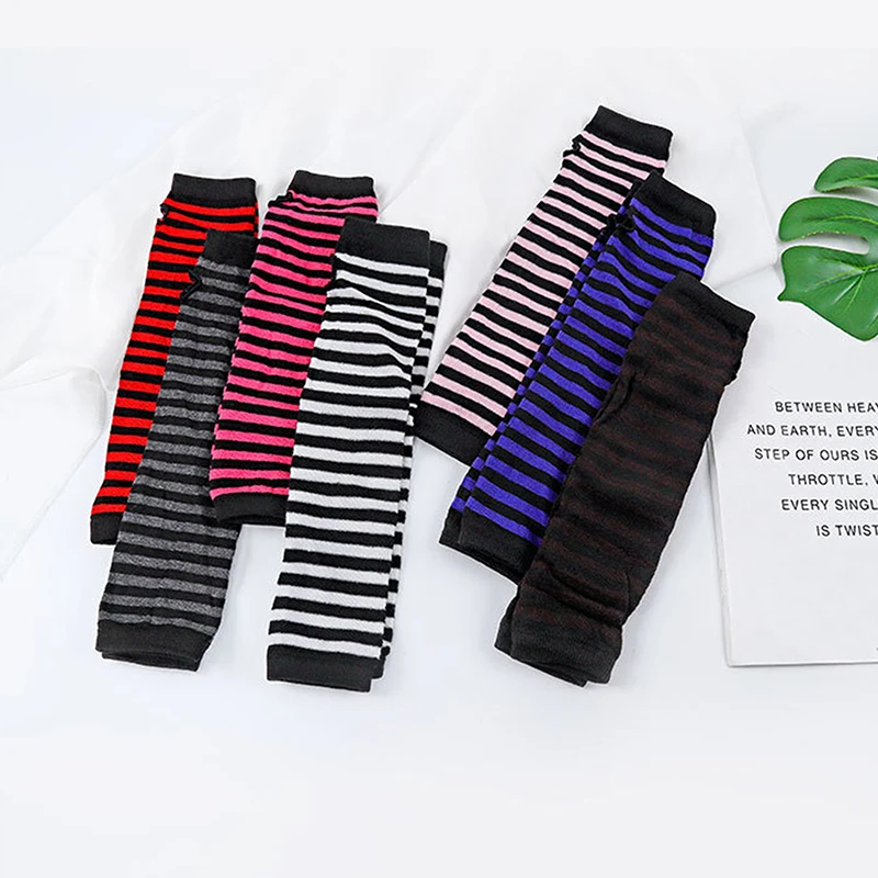 Winter Warm Long Sleeves Gloves For Man Women Fingerless Stripe Knitted Elbow Mittens Elastic Outdoor Fashion Warm Wrist Glove