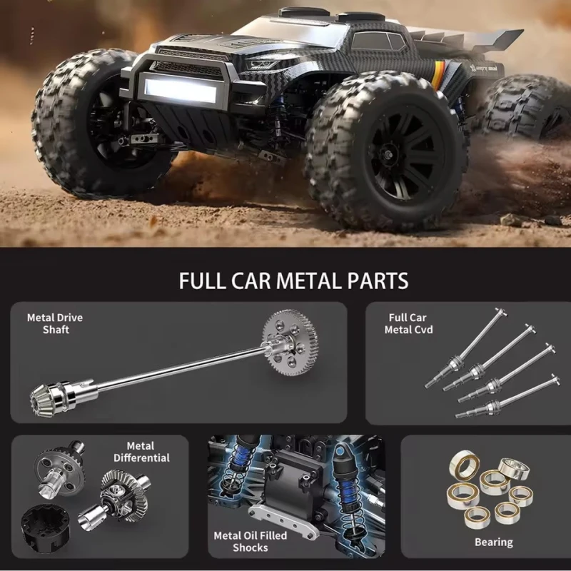 1:12 85KM/H 3S Brushless Racing Drift RC Car Truck 200M Lighting Control 4WD Metal Off Road Shock Absorption Remote Control Car