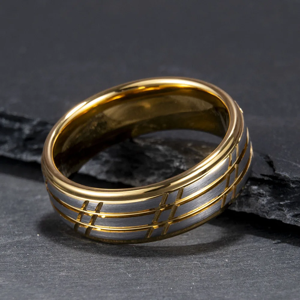 Tungsten Carbide Rings for Men and Women 8mm Fashion Golds Grooved Wedding Rings for Couples Date Birthday Gift