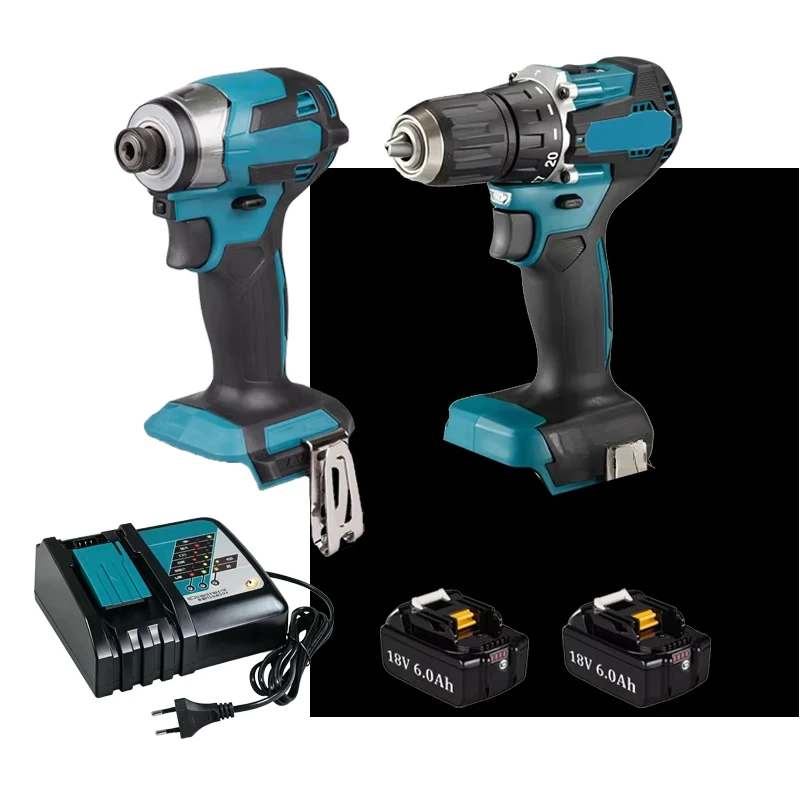 18V Brushless Combo Kit Cordless Drill Impact Driver 2 Pack 6.0Ah Batteries + Charger Complete Set