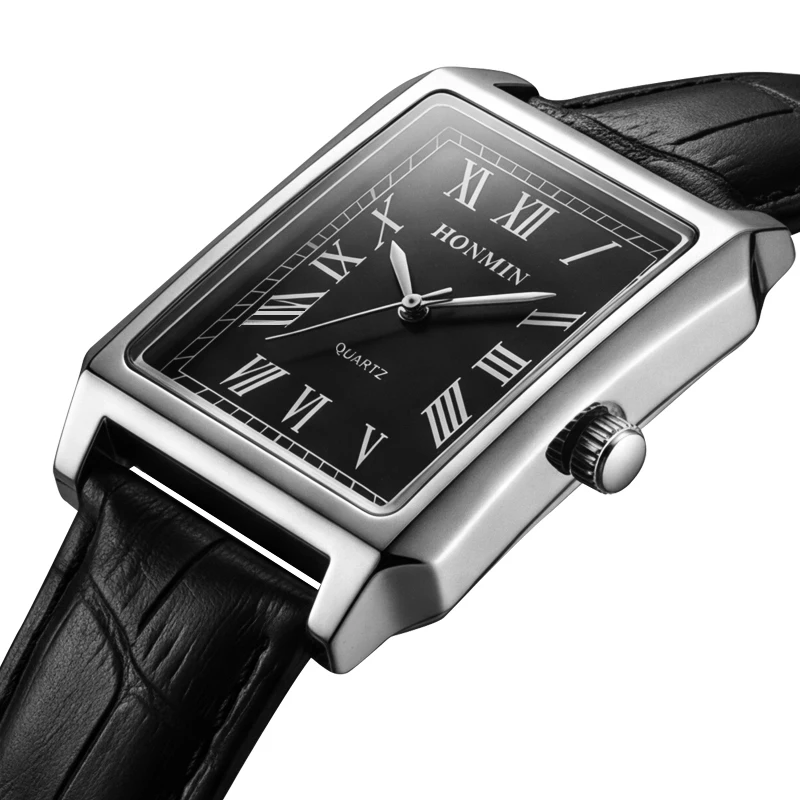 New Design Fashion Watches for Men Simple Square Luxury Tank Watch Soft Leather Strap Waterproof Men's Watch Relogios Masculino