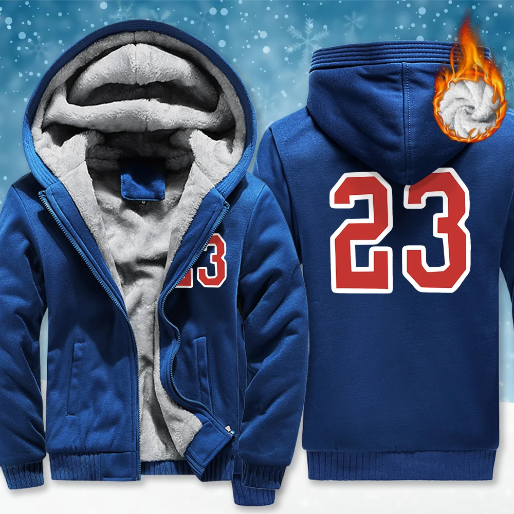 

Usa Art Digital 23 Print Zipper Thicken Jacket Men Casual All-Match Hoodie Loose Pocket Clothing Winter Fleece Long Sleeve Male