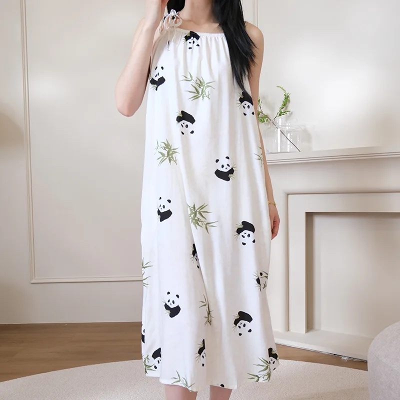 Chinese Style Nightgown For Women Summer Cotton Sleepwear Outerwear Home Wear Sexy Mid-long Vest Dress Hot Women's Night Shirts