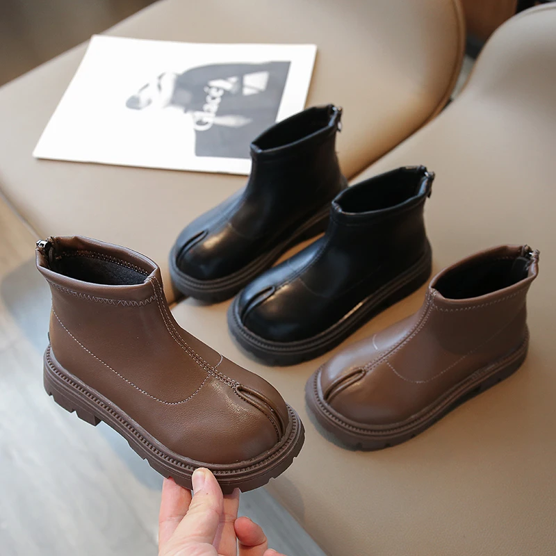 

Children Fashion Girls Boots Back Zipper Casual Brown Black Size21-36 Non-slip Kids Chelsea Boots Versatile Soft 2023 New Simple