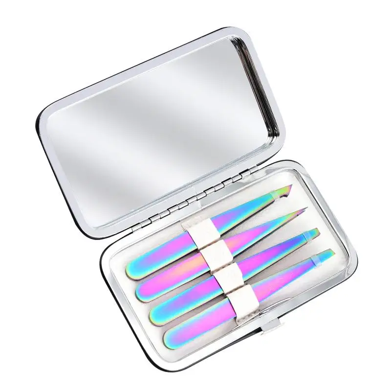 Ensemble de pinces à sourcils 4 en 1 en acier inoxydable, outil de pincettes pour maquillage de beauté, coupe de barbe et de cils