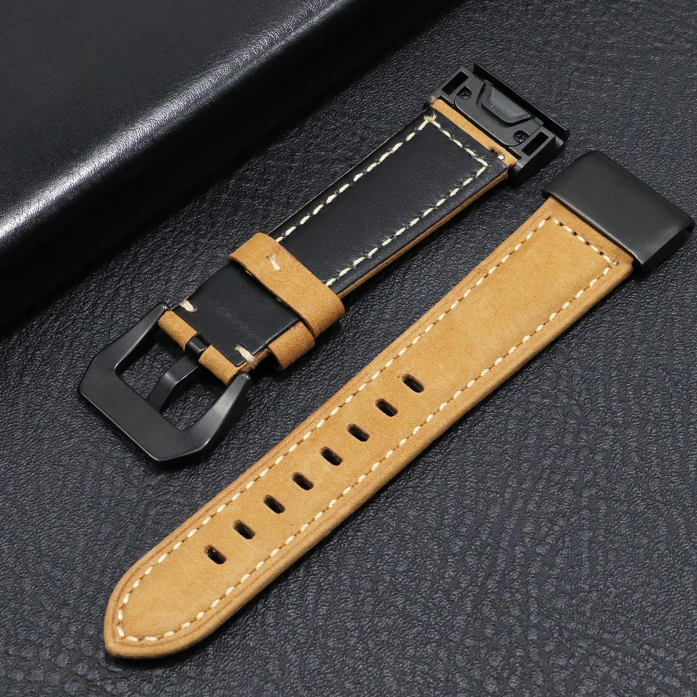 22mm 26mm Leather Watch Band For Garmin Fenix 7 7S 7X 6S 6X Wrist Strap Replacement Straps 6 5S 5X 5 3