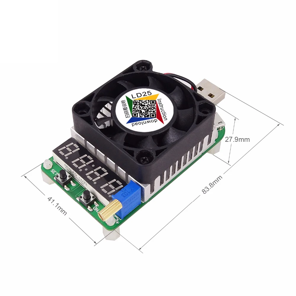 Electronic Load Resistor Usb Interface Discharge Battery Test Led Display Fan Adjustable Current Voltage 25W/35W(Ld35)