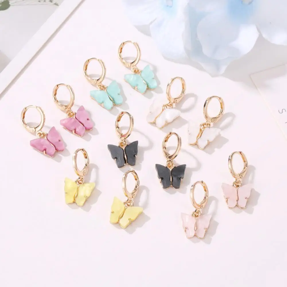 1 Pair Acrylic Butterfly Earrings Animal Shape Elegant Women Acrylic Bright Color Dangle Earrings for Dating Fashion Jewelry