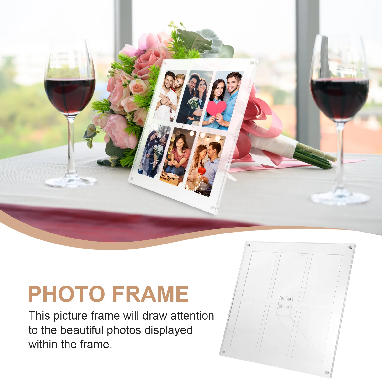 

Acrylic 6-Grid Photo Display Frame 3 Inch Clear Picture Holder Wedding Gift Home Decor Tiny Picture Frame Certificate Stand