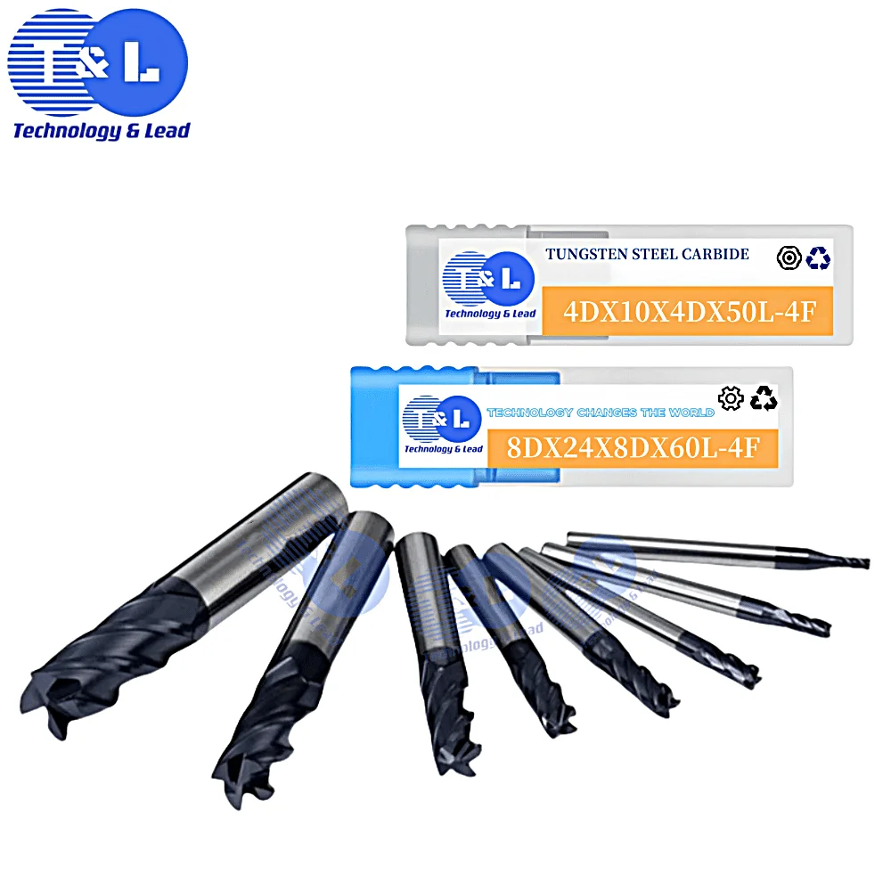 T&L HRC65 4 edge end milling cutter coated straight shank flat bottomed milling cutter CNC cutter Tungsten steel milling cutter