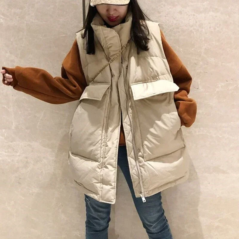 Lady Padded Cotton Giletes Solid Color Stand Collar Korean Style Women's Vests Cold Trend 2024 Autumn Sleeveless Clothes Fashion