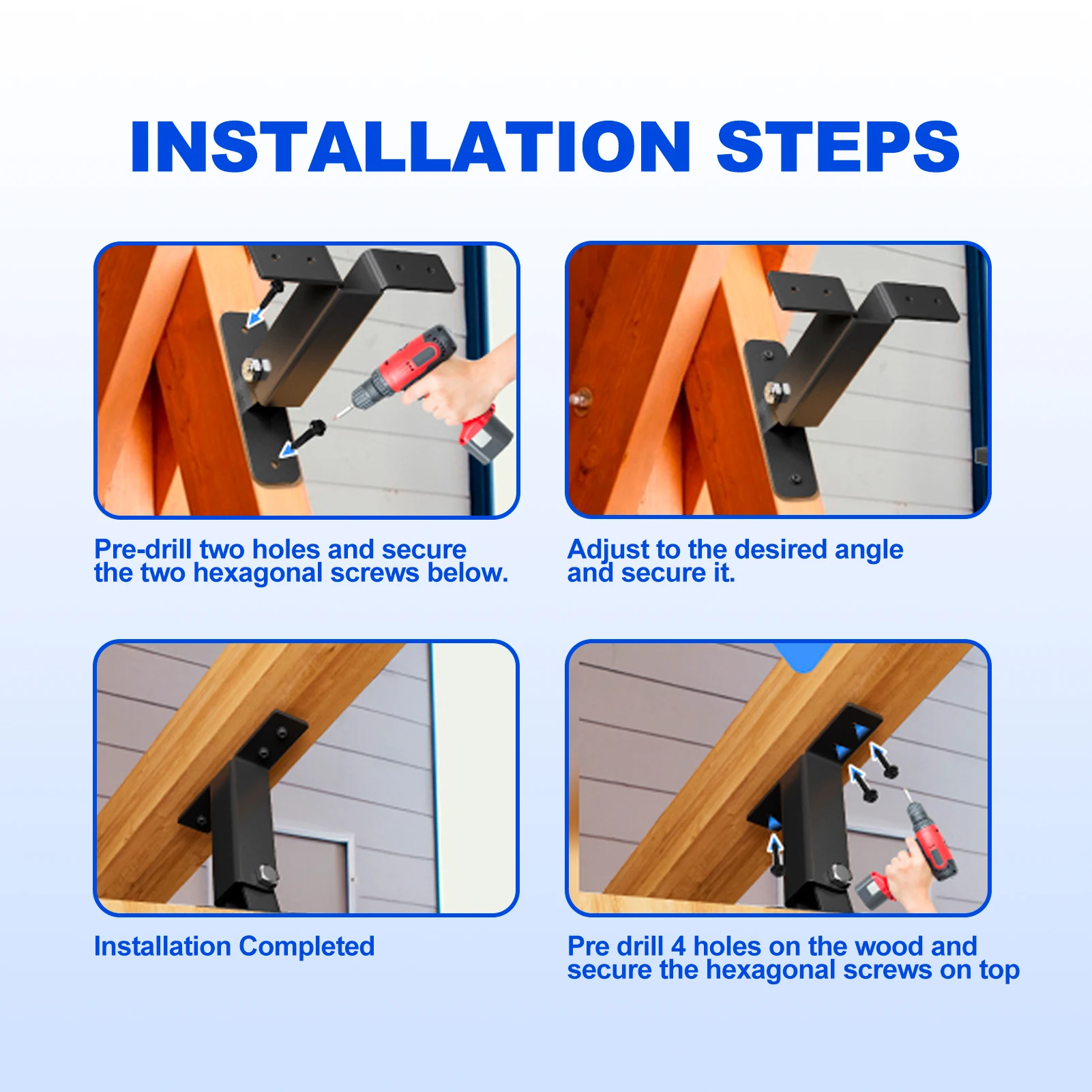 Roof Riser Bracket, Rustproof Gazebo Beam Bracket 3 Pieces, Adjustable Angle Waterproof Pergola Kit for Terraces Balconies Parks