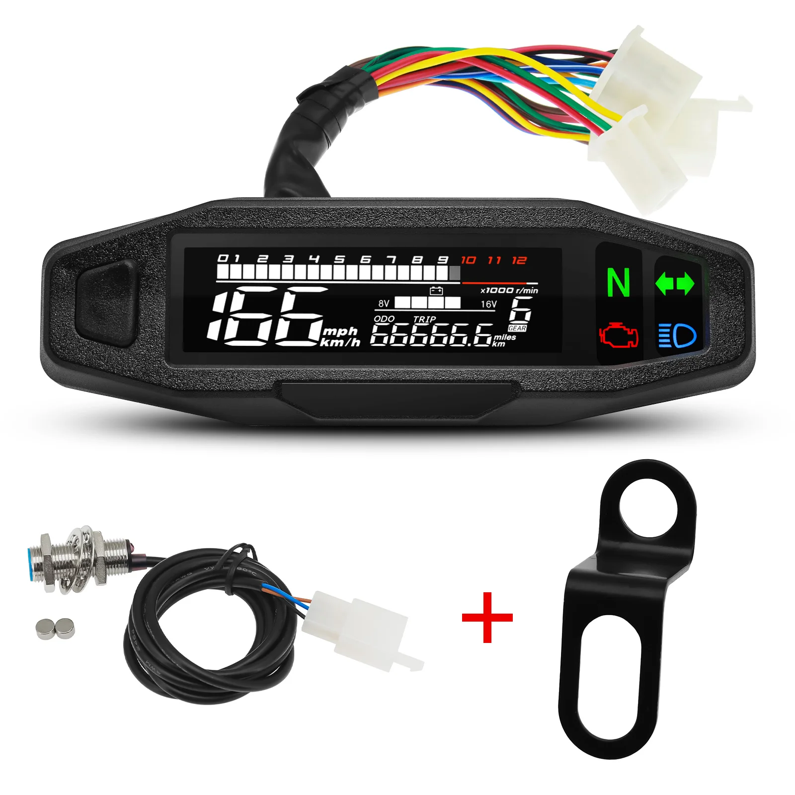Universal Digital Motorrad Tachometer Öl Gauge Tacho Kilometerzähler Instrument Cluster Blinker Licht Anzeige mit Sensor Set