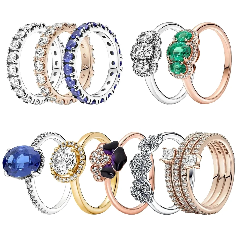 

New Hot Selling S925 Silver Eternal Gemstone Shining Three Stone Women's Spiral Logo Ring DIY Fashion Charm Jewelry