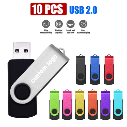 10 unids/lote USB 2,0 unidad Flash USB tarjeta de memoria Flash 32GB Pendrive 64GB USB Stick 4GB 8GB 16GB memoria Stick U disco logotipo gratis
