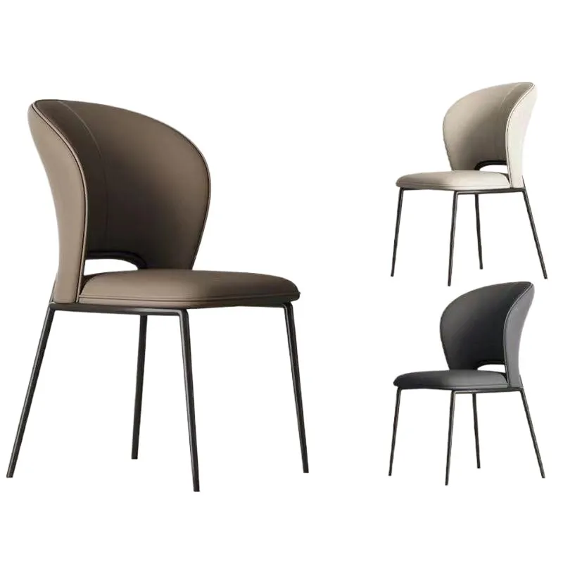 

Nordic Modern Apartment Dining Chair Set with Faux Leather Padded Metal Legs, Luxury Armless Single Chair for Home Furniture