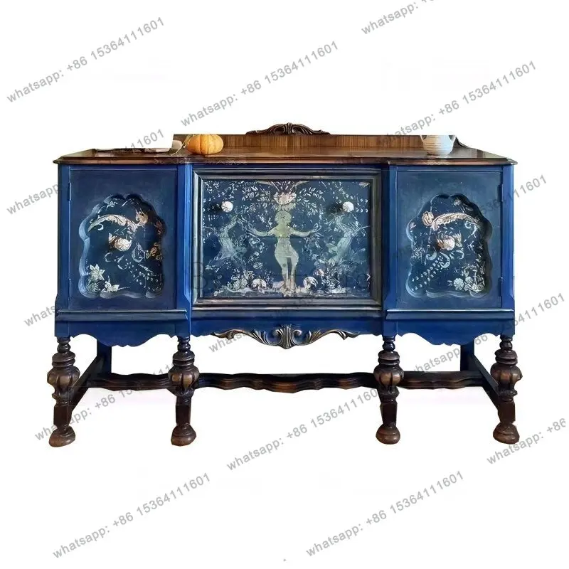Factory DirectFrench retro hand-painted cabinet living room Roman column against the wall side cabinet