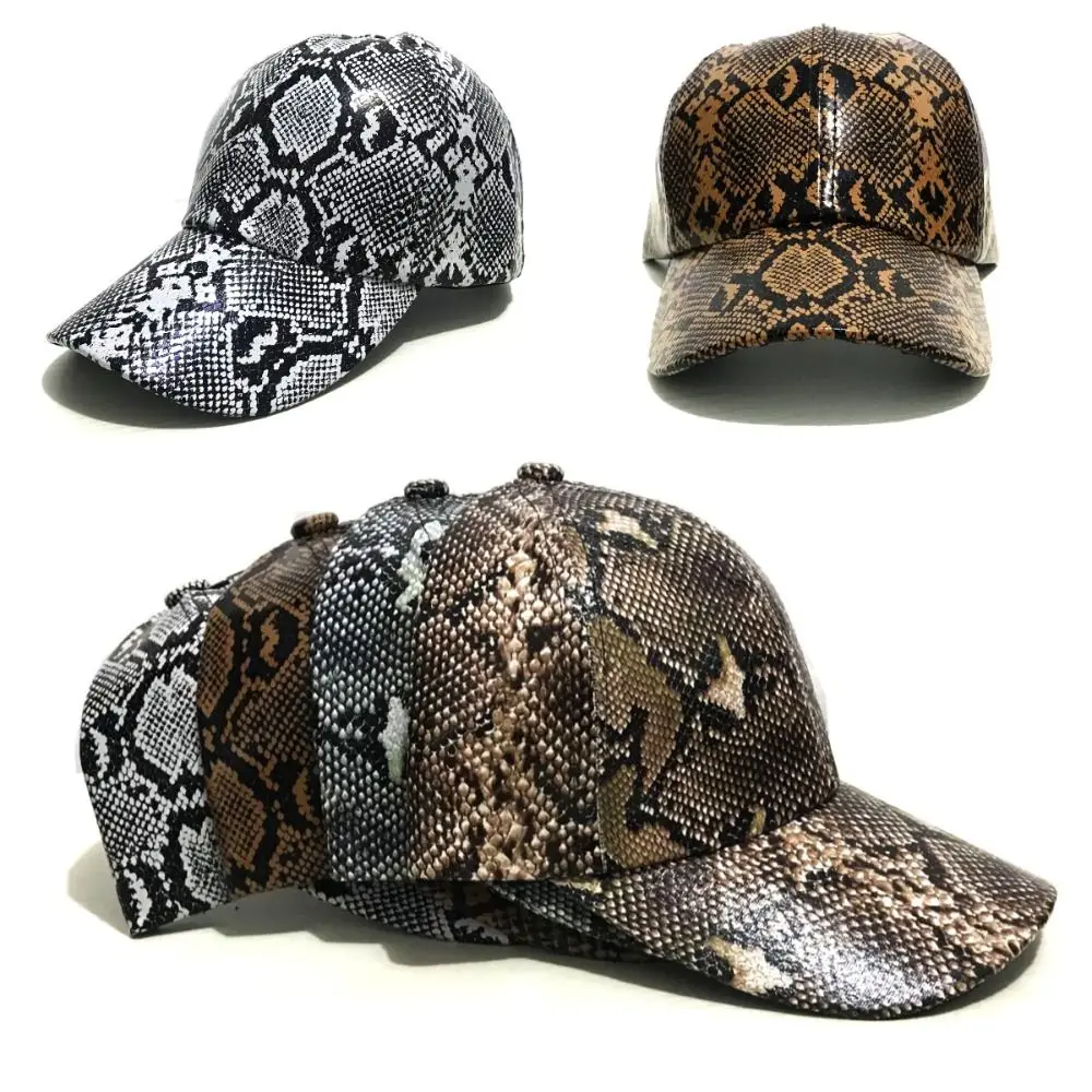 Trend PU Baseball Cap Leopard Print Adjustable Duck Tongue Hat Snake Skin Print Sunshade Sun Caps Women's