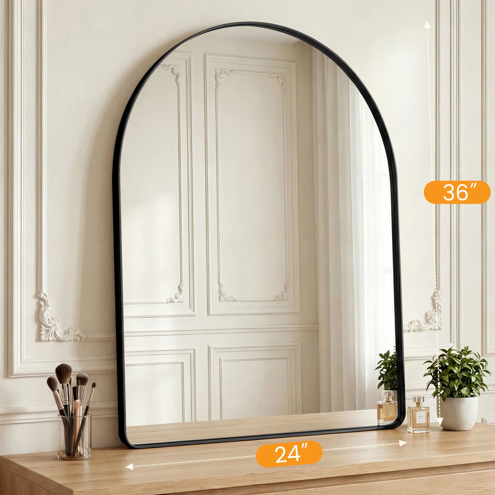 Groove Arched Full-Length Rounded Rectangle Wall Mirror - Matte Metal Frame — detail 10
