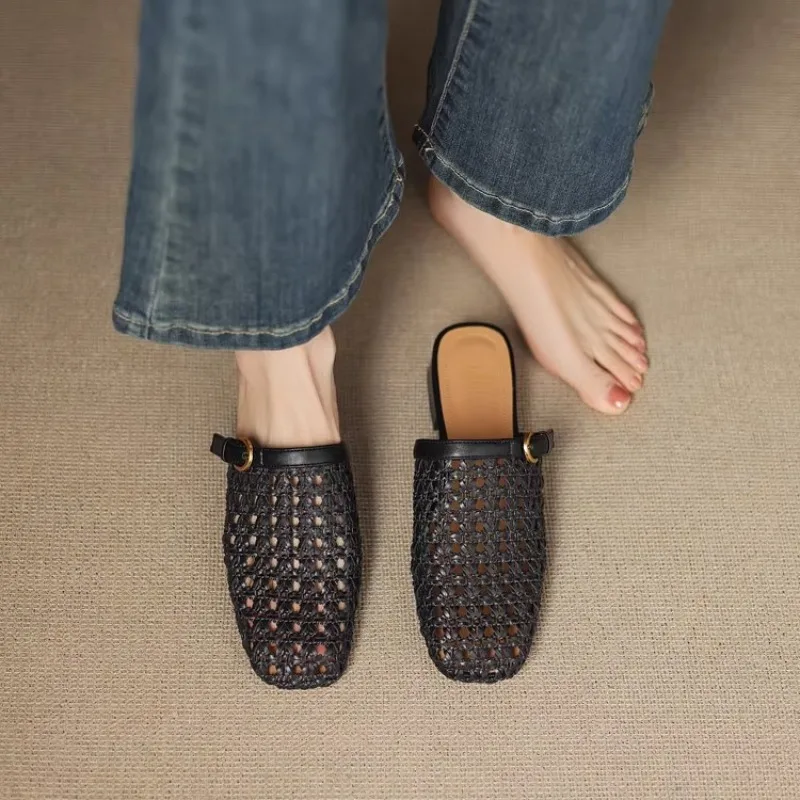 2025 Mesh Hollow-out Breathable Wrapped-Head Slippers Summer New Round Toe Covered Foot Non-Slip Wear-Resistant
