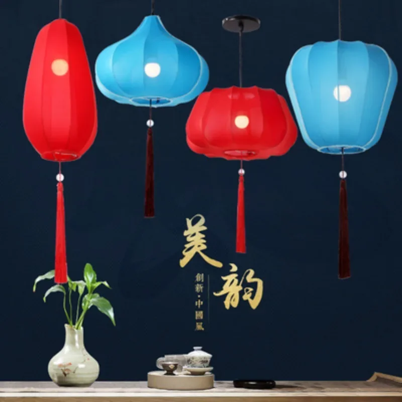 New Chinese style Chinese style chandelier restaurant, corridor fabric chandelier, Oriental red decorative lantern image 3