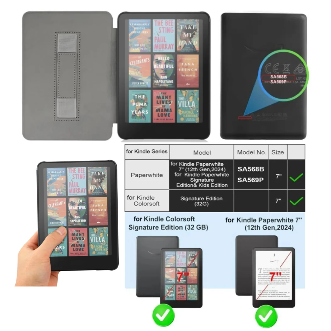 Per Kindle Paperwhite 12th Generation Case 2024 Signature Edition Custodia in pelle da 7 pollici con cinturino da polso SA568B Auto Sleep Cover