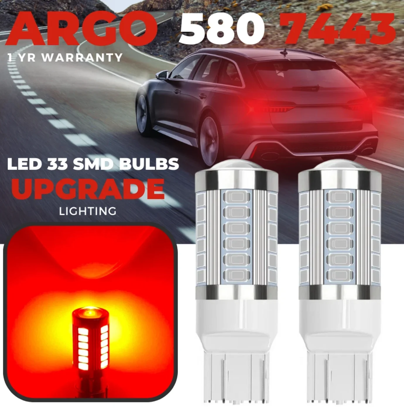 

Светодиодные лампы стоп-сигналов 580 T20, красные, ксеноновые, W21/5W, 7443 Wedge, для автомобилей