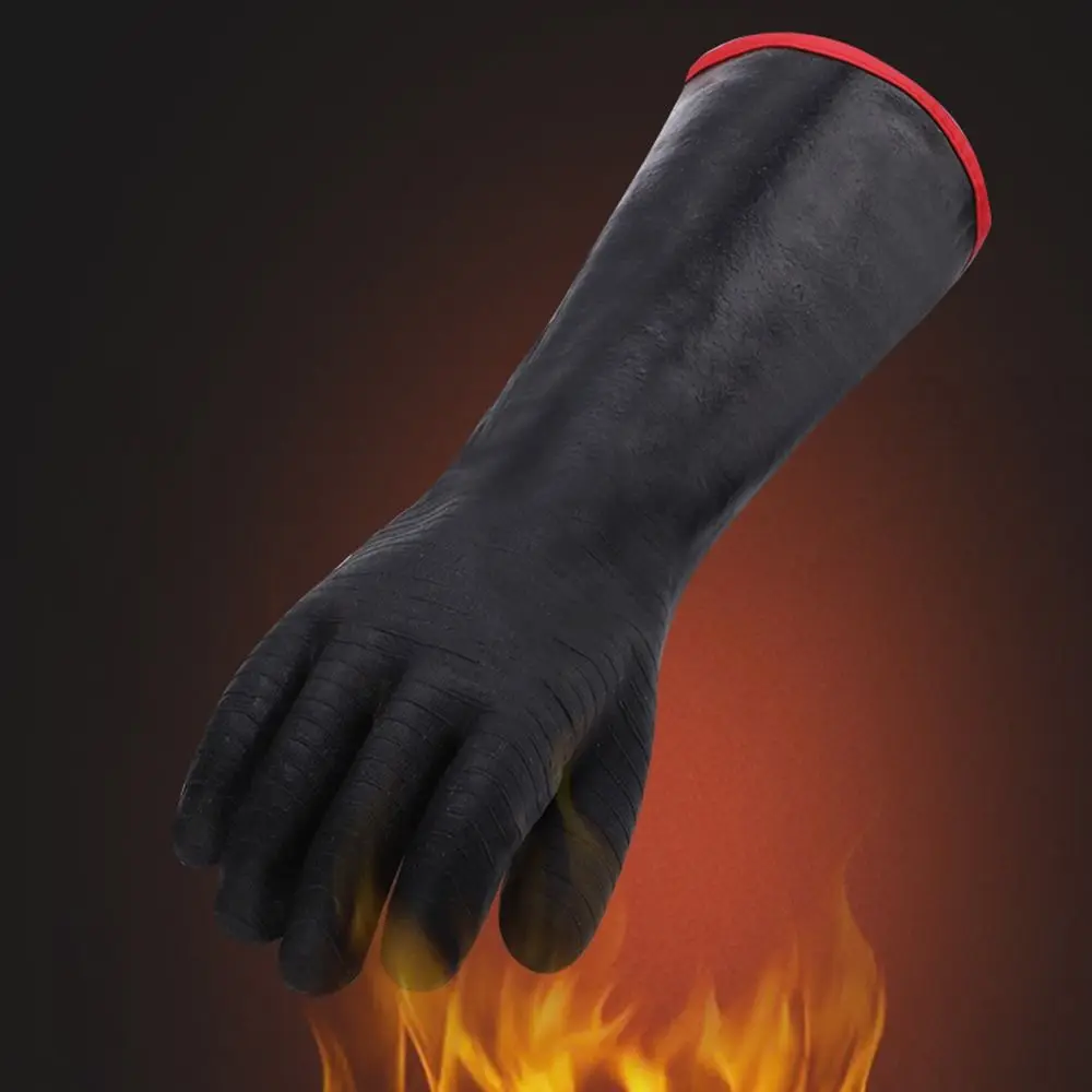 Easy to Clean Thicken BBQ Gloves Oil Resistant Textured Palm Heat Resistant Gloves Waterproof Fireproof Oven Mitts Kitchen