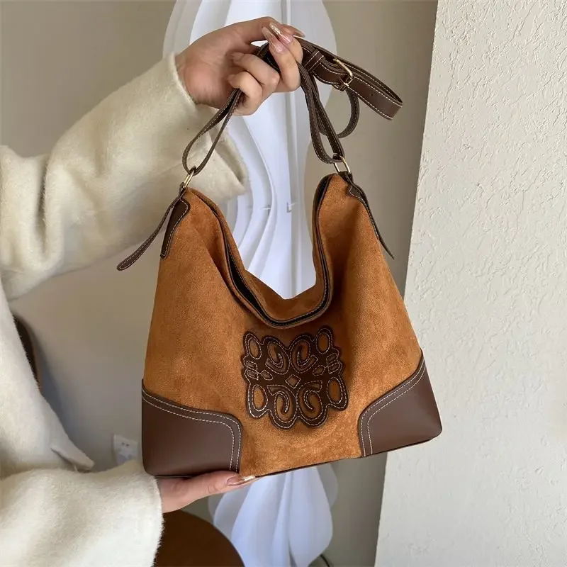 Simple Fallow Large Capacity Tote Bag Autumn New Style Vintage Western Style Shoulder Bag Simple Crossbody Bag