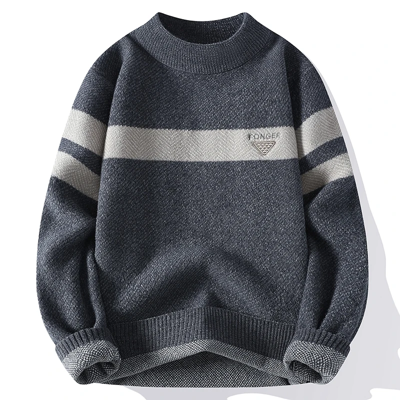 

Autumn Casual Men's Sweater O-Neck Striped Slim Fit Knittwear Winter Mens patchwork Sweaters Pullovers