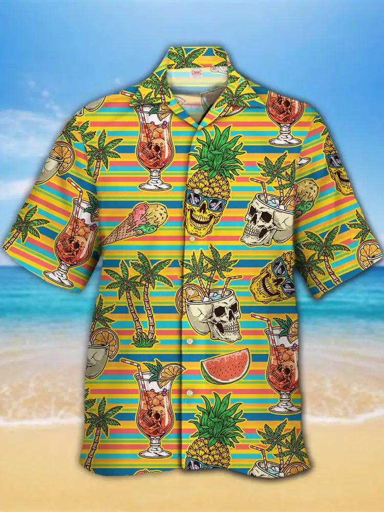 2024 Tropical Colorful Tropical Jungle And Pineapple Pattern 3D Print Men's Short Sleeve Shirts For Men Fashion Hawaiian Shirt