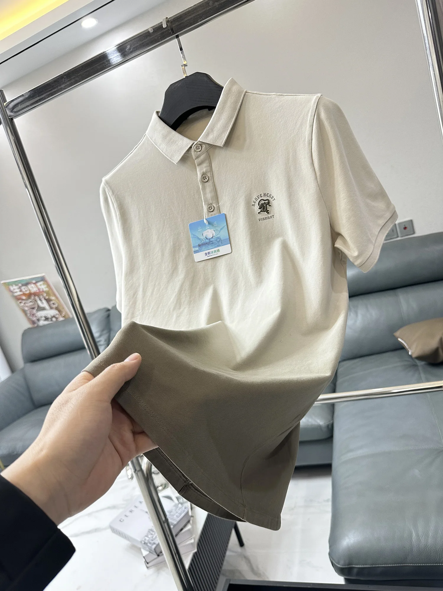 Cool Cotton Pique  Shirt Men's Summer Gradient Trendy Fashion Collared Short Sleeve Tagless Breathable Casual Style