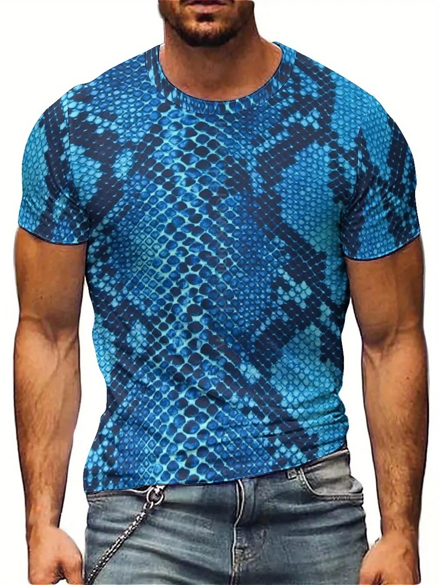 

Men'S Plus Size 3D Snake Print T-Shirt - Soft, Comfortable Polyester Fabric, Short Sleeve Crew Neck
