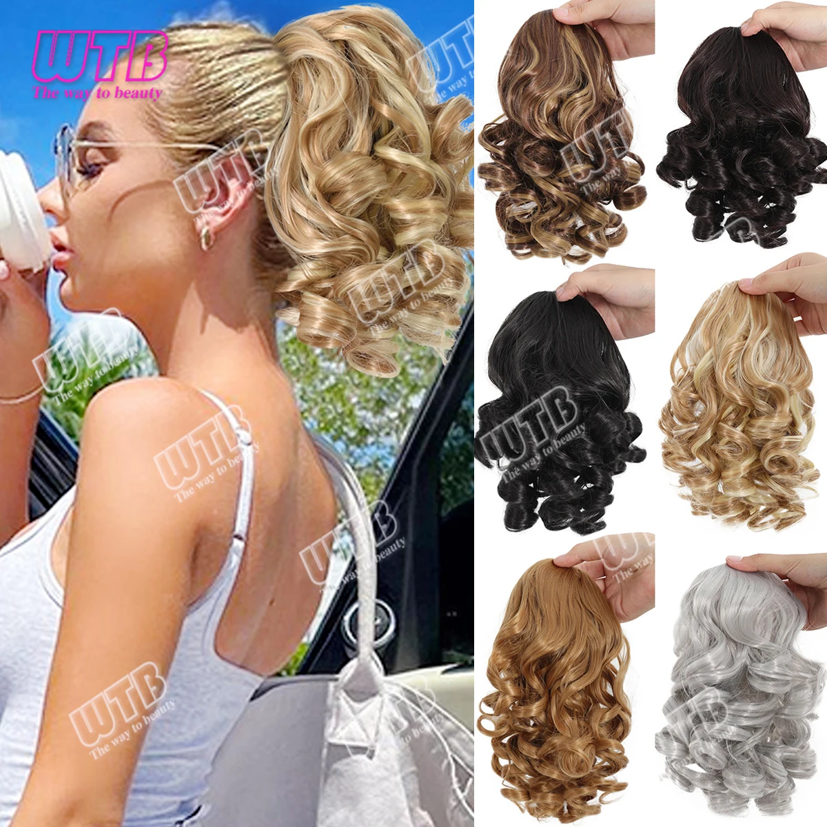 8 Inch Curly Ponytail Extensions Synthetic Deep Wave Drawstring Ponytail For Women Hair Feeling With Clip In Thick Ponytail Hair