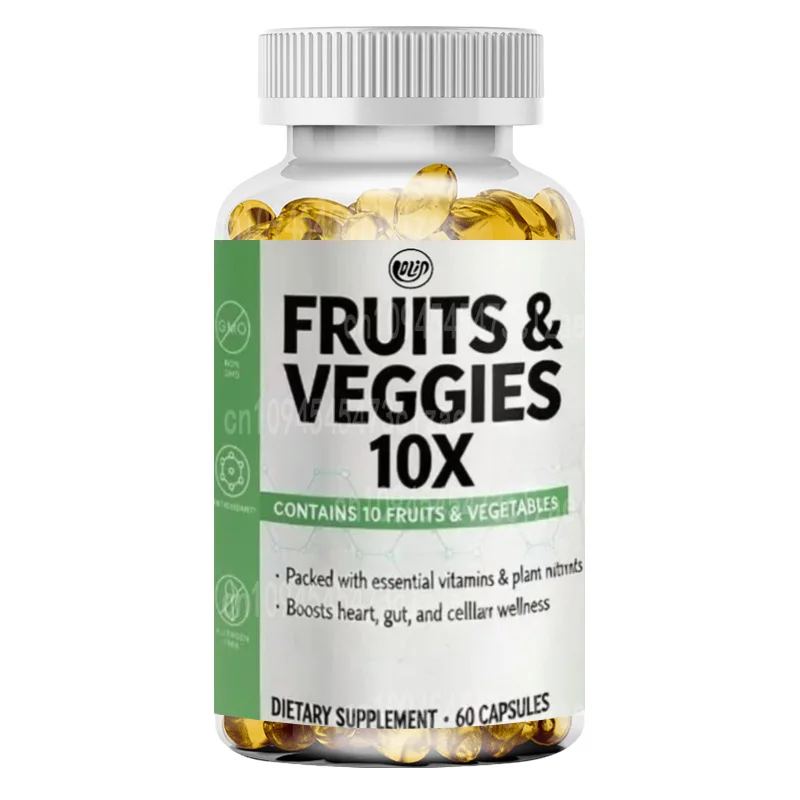 Fruit and vegetable capsules containing apple fiber, beetroot, blueberry, carrot, ginger - digestive health support, 60 capsules