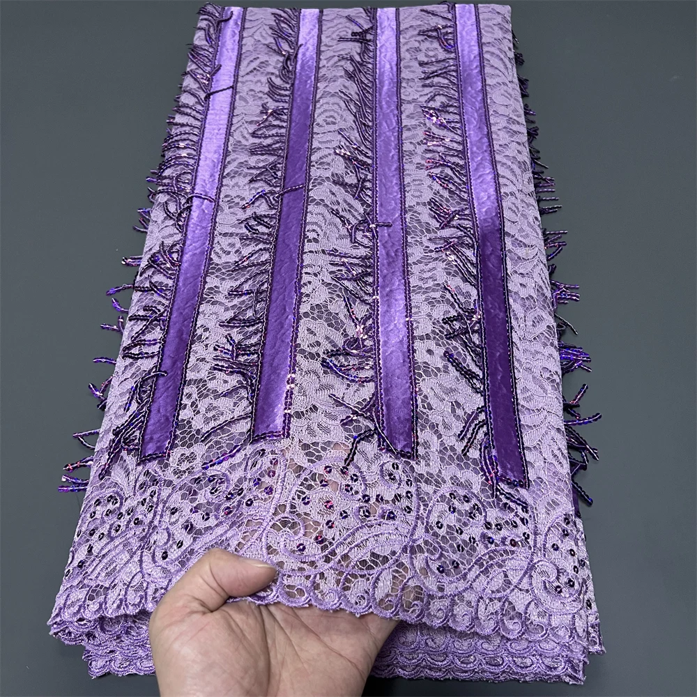 

2025 Высокое качество Африка нигерийский тюль кружевная ткань с блестками для свадебного платья шифон вечерние гипюровое шитье 5 ярдов PS0081