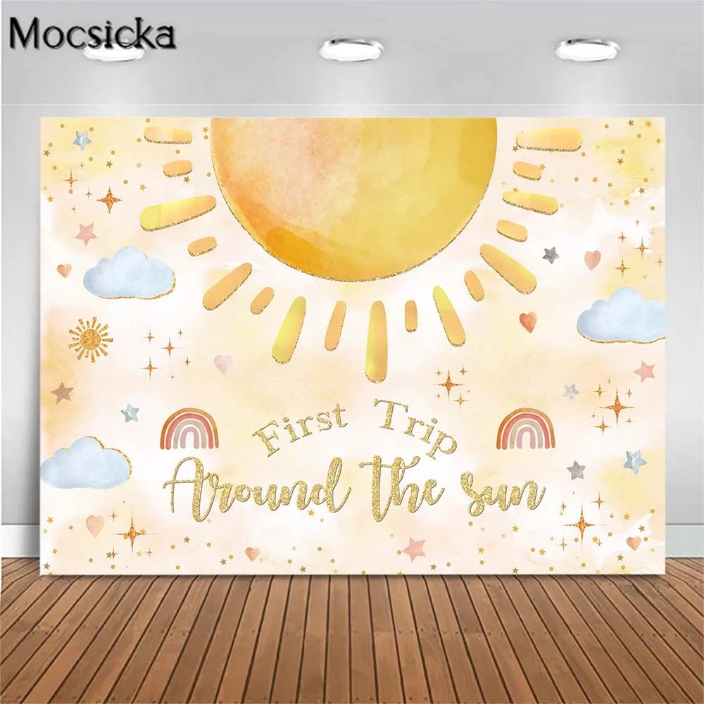 

Mocsicka First Trip Around the Sun Backdrops for Photography Kids 1st Birthday Party Photo Background Big Sun Newborn Photoshoot