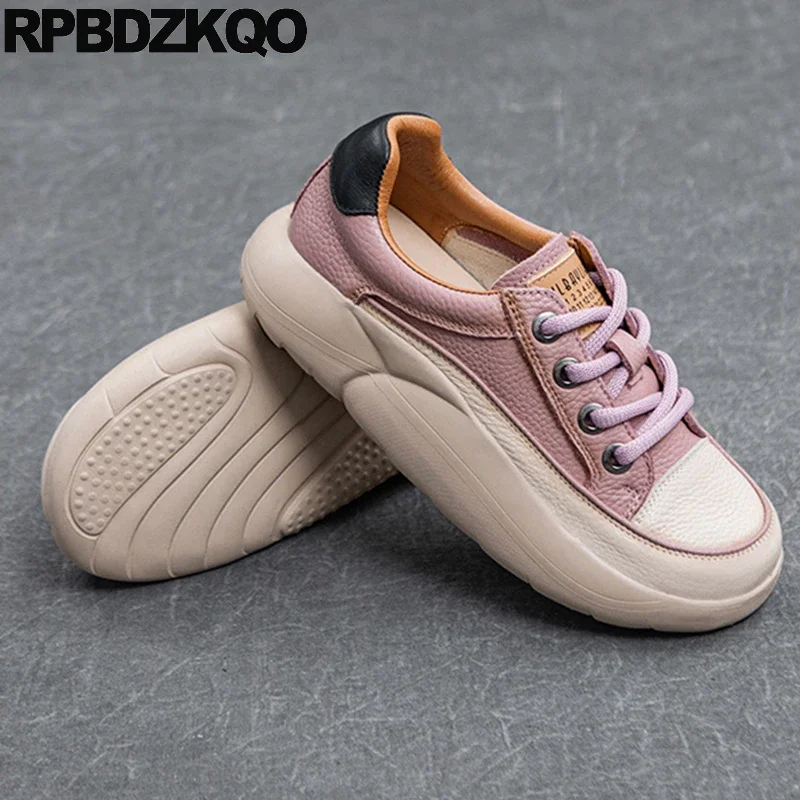 Flatforms Trainers Lightweight Lace Up Stylish Muffin Women Thick Shoes Creepers Skate Round Toe Flats Athletic Sneakers Sport