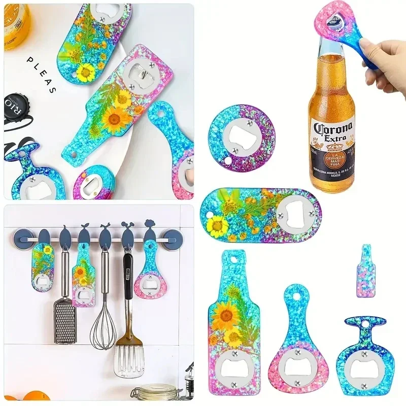 

1Set Bottle Opener Resin Mold, Beer Opener Silicone Molds With Stainless Steel Resin Accessories For DIY Keychain Beer Spanner
