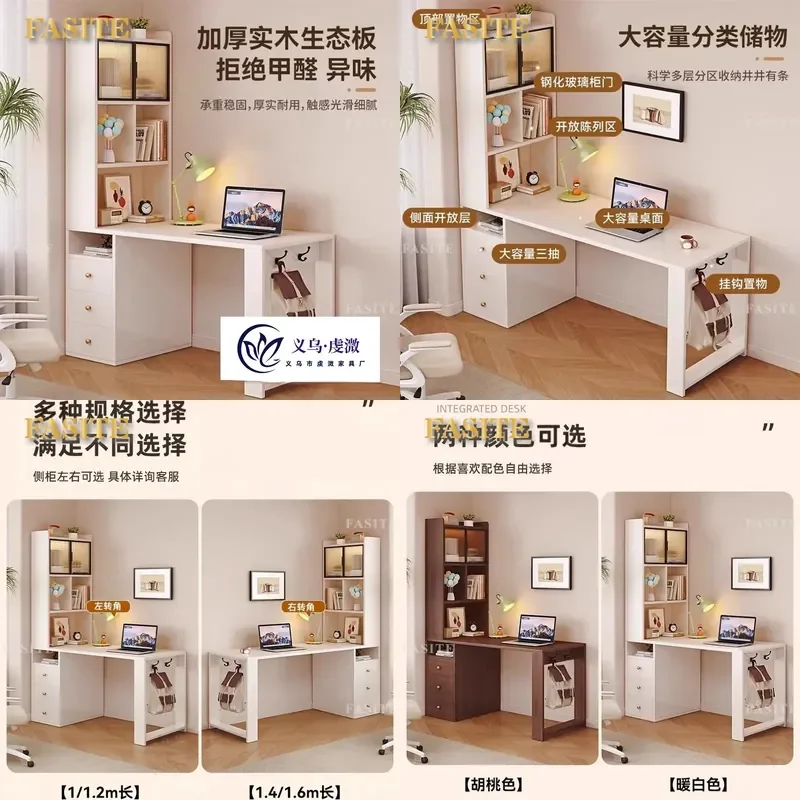 For Corner Desk with Bookshelf Integrated Computer Table Writing Desk for Bedroom Home Study Space Saving Storage Furniture