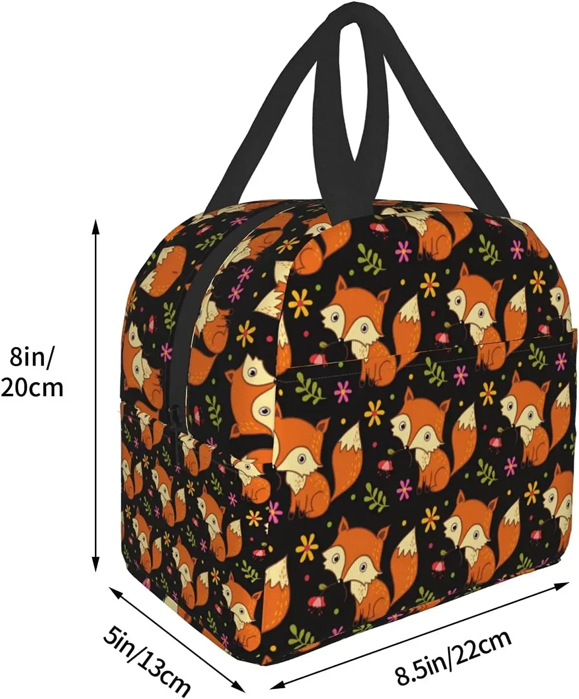 Cartoon Fox e Leaves Lunch Bag para homens e mulheres, caixa isolada, sacola, recipiente para escritório, trabalho, escola