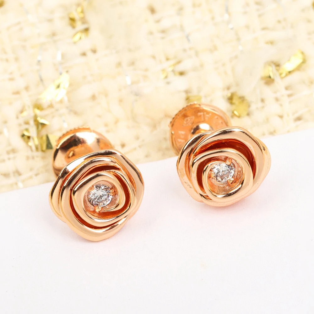 

Hot Brand Pure 925 Sterling Silver Jewelry For Women Gold Rose Flower Earrings Lucky Design Wedding Party Mini Cute Size Flower