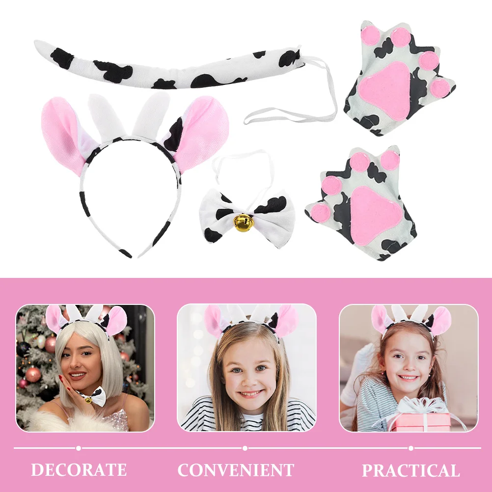 

1Set Cow Costume Headband Bow Tie Tail Set Cosplay Party Performance Animal Costume Props Cow Headband Animal Tail